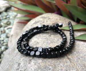 black agate rounded cube gemstone beads