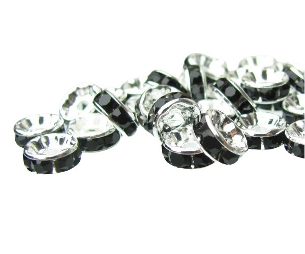 black diamante spacer beads 8mm