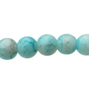 Light Blue on White Marble Glass Round Beads – 8mm [strand]