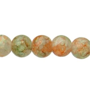 Shimmer Orange & Gold Crackle Glass Round Beads – 8mm [strand]