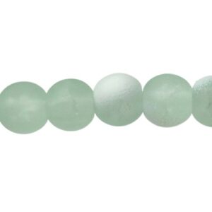 Frosted Aqua Light Green & White Crackle Glass Beads – 8mm [strand]