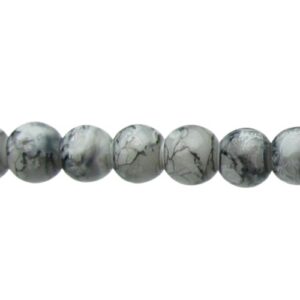 Grey Pattern Marble Glass Round Beads – 6mm [strand]