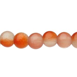 White & Burnt Orange Crackle Glass Beads – 6mm [strand]