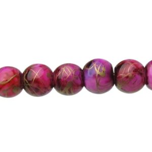 Pinky Purple w/ Gold Swirl Glass Round Beads – 6mm [strand]