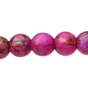 Pinky Purple w/ Gold Swirl Glass Round Beads – 8mm [strand]