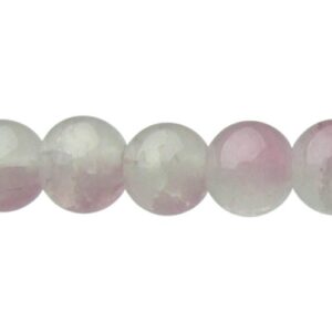 Light Mauve & White Milky Crackle Glass Beads – 8mm [strand]