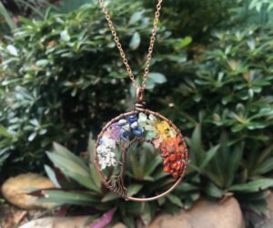 chakra tree of life natural crystals pendant