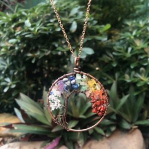 chakra tree of life natural crystals pendant