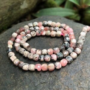 rhodochrosite faceted cube gemstone beads