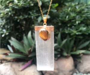 tiger eye gemstone pendant selenite