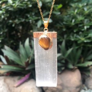 tiger eye gemstone pendant selenite