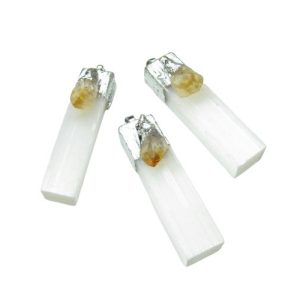selenite with citrine natural crystal gemstone pendant