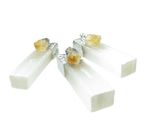 selenite with citrine natural crystal gemstone pendant