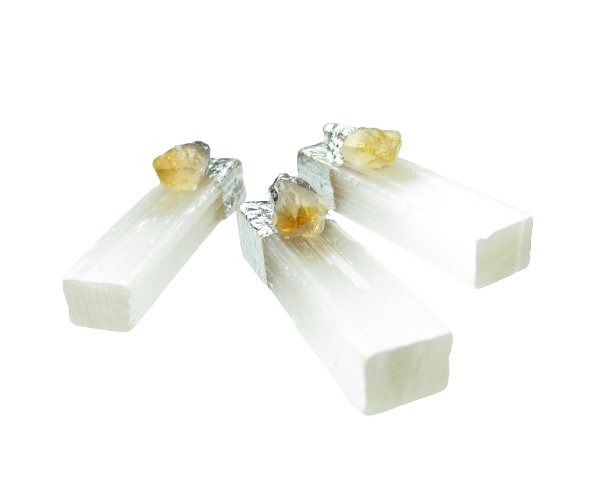 selenite with citrine natural crystal gemstone pendant