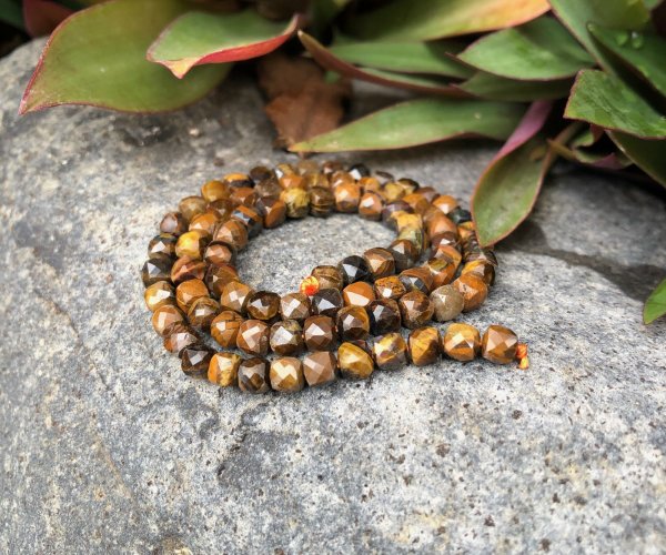 tiger eye faceted cube gemstone beads