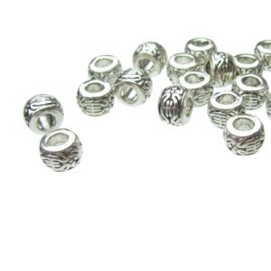 Antique Silver Toned Patterned Barrel Beads – 7.5mm [approx.19pcs]