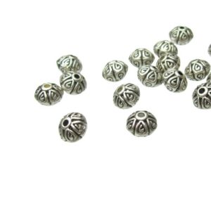 Antique Silver Toned Flower Rondelle Beads – 7x5mm [approx. 29pcs]