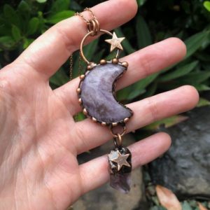 amethyst moon copper natural crystal pendant