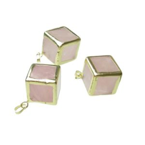 rose quartz cube gold gemstone pendant