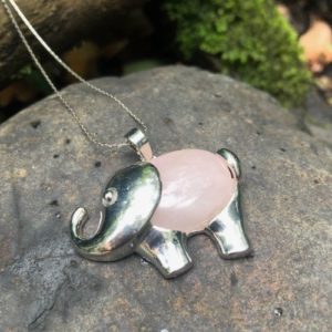 rose quartz elephant gemstone pendant