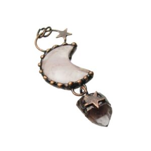 rose quartz and amethyst moon copper pendant