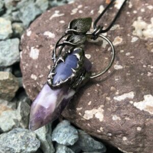 amethyst gemstone pendant with copper