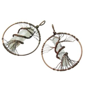 Clear Quartz Point Bronze Wire-wrapped Tree of Life Pendant [each]
