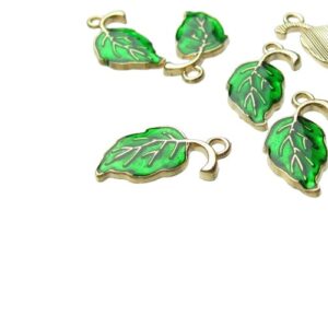 green leaf enamel charms
