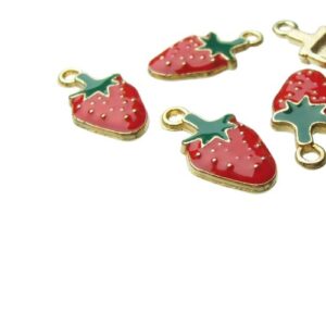 red strawberry enamel charms