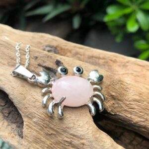 rose quartz crab gemstone pendant