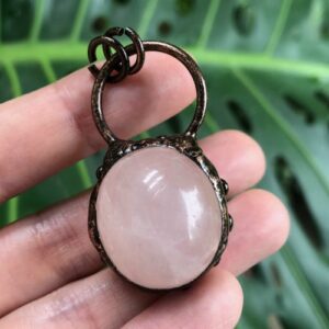 rose quartz copper gemstone pendant
