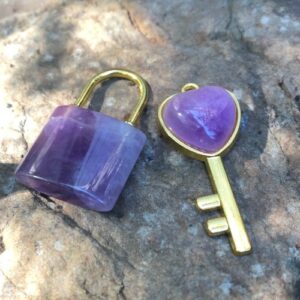 amethyst lock and key gemstone pendant set