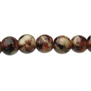 brown gold marble glass round beads 6mm