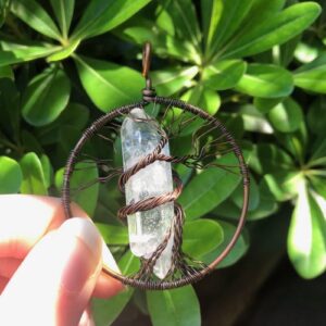 clear quartz point wire wrapped pendant