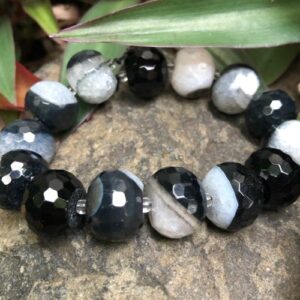 black agate with quartz clusters rondelle crystal beads