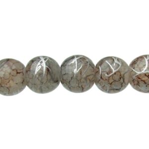 Brown Crackle Glass Beads w/ Silver Swirl – 8mm [strand]