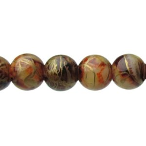 brown marble glass with gold swirl round beads
