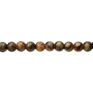 brown marble glass with gold swirl round beads