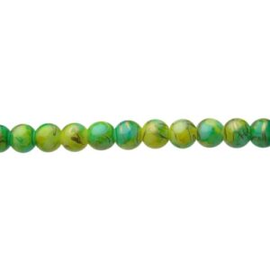 Green & Blue Marble Glass Beads w/ Gold Swirl – 8mm [strand]