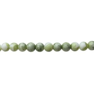 Green Swirl on White Marble Glass Round Beads – 8mm [strand]