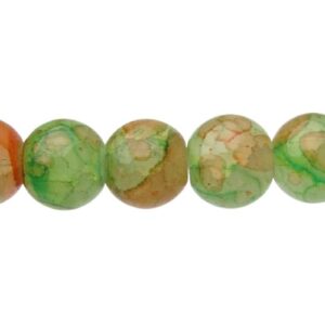Orange & Green Crackle Glass Round Beads – 8mm [strand]