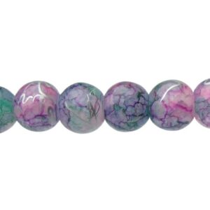 Green/Purple Crackle Glass Beads w/ Silver Swirl – 8mm [strand]