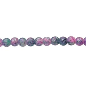 Green/Purple Crackle Glass Beads w/ Silver Swirl – 8mm [strand]