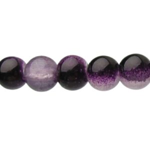 Purple & White Milky Crackle Glass Beads – 6mm [strand]