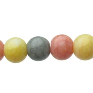 Yellow/Salmon/Grey Stone-Look Glass Beads – 8mm [strand]
