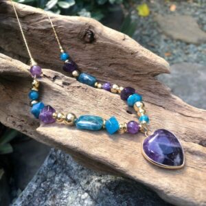 amethyst and apatite gemstone beaded necklace