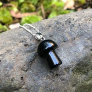 black agate gemstone mushroom pendant