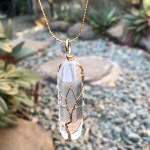 clear quartz wire wrapped tree of life pendant