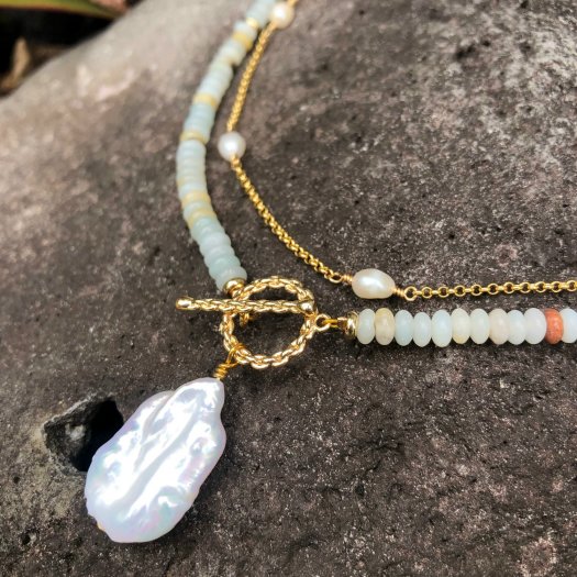 Baroque Pearl and Amazonite Dainty Necklace Tutorial