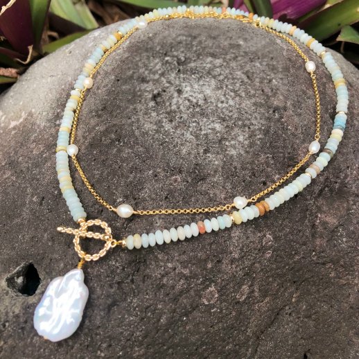 baroque freshwater pearl and amazonite necklace